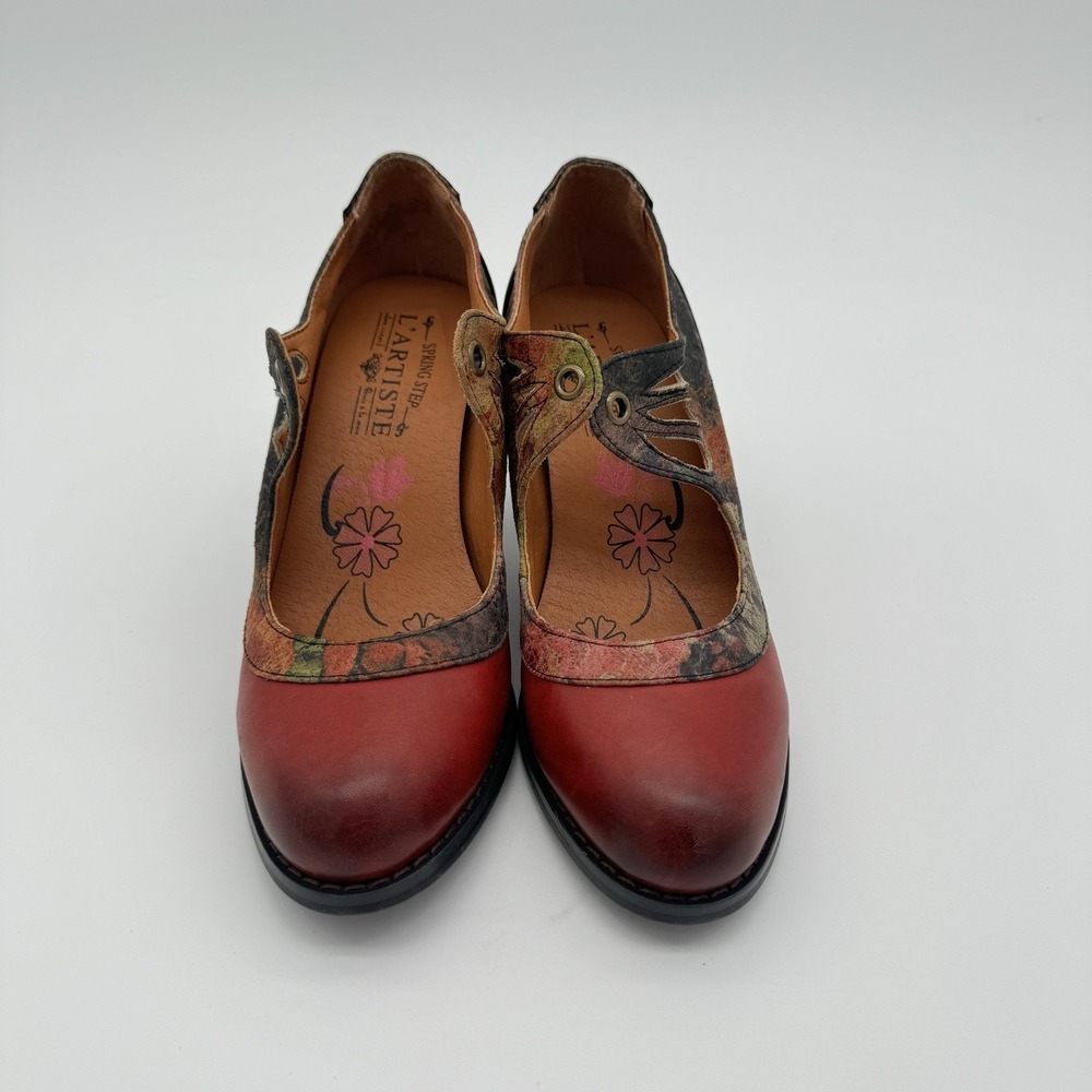 L'Artiste by Spring Step Kallandra Heels Red Multi Leather Lace Up Victorian 5.5 - Picture 3 of 16